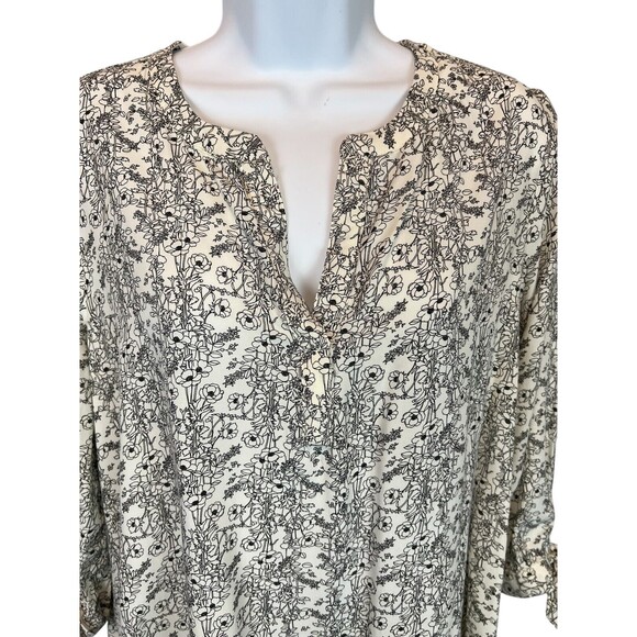 Jane and Delancy Rayon Tunic Top  Women's L  Black Floral  3/4-Sleeve Pull-over - Picture 4 of 9